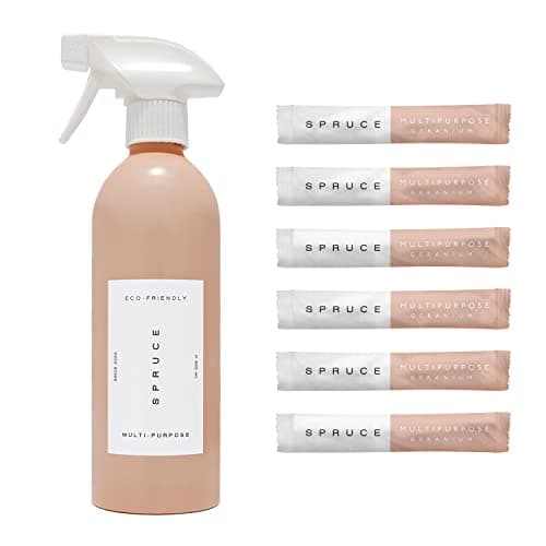 Image of Spruce Naturally-scented Geranium Multipurpose Cleaning Spray Kit | Reusable Aluminum Bottle with 6x Concentrated Refills | Effective on Grease, Grime, Limescale | Just-add-water, Non-toxic Vegan
