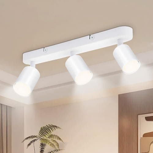 Image of Seruno X 3 Way Ceiling Light Bar, Adjustable GU10 Spotlight Metal White, Modern Industrial Ceiling Lights for Kitchen Bedroom Living Room Hallway Dining Room, Bulb Not Included