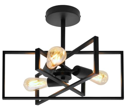 Image of Long Life Lamp Company Art Deco Fixed Pendant Light Bar Modern 3 Light Ceiling Light Black Semi Flush Ceiling Light Rectangular H3122