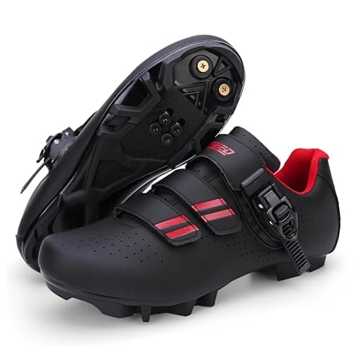 Image of Treer Cycling Shoes Mens Womens, 2024 Mountain Bikes Shoes with SPD Cleats Unisex Cycle Shoes Road Bikes Shoes for Men Lady Spin Bike Shoes for Outdoor Indoor 5 UK to 10 UK Black Red