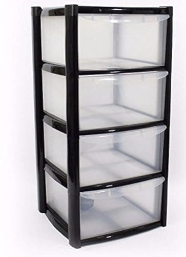Image of Plastic Storage Drawers - Large - 4 Drawers (Black)