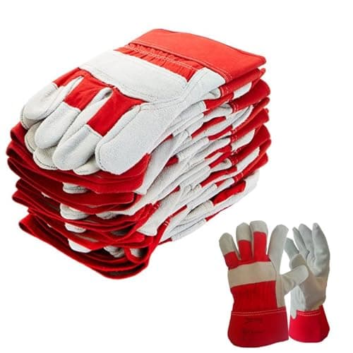 Image of SupremeTTF 10 PAIRS Red/Yellow Rigger Work Gloves Canadian Leather Heavy Duty Safety Gauntlets Size XL / 10 (Red)