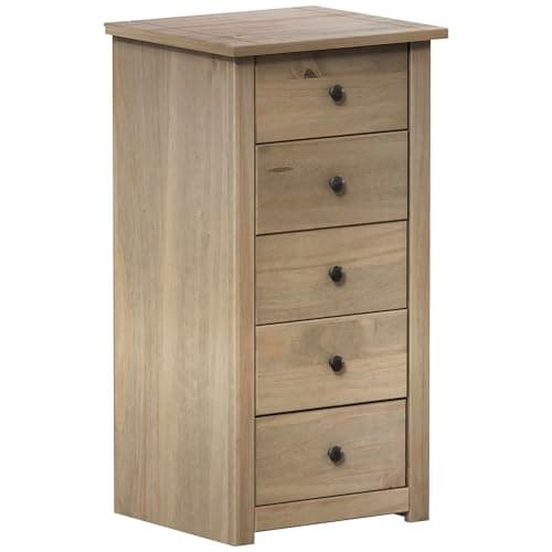Image of Vida Designs Panama Chest of Drawers 5 Drawers Narrow in Natural Wax Oak Solid Pine Bedroom Furniture