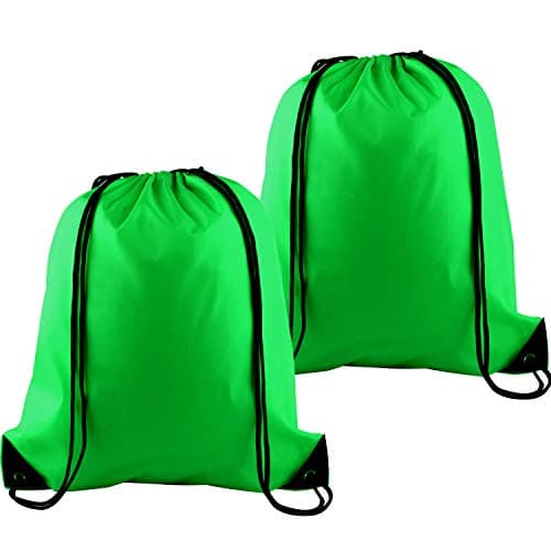 Image of PLULON 2 Pcs Green Drawstring Bags, Modern Unisex Gym Backpacks, 34cm x 40cm (13.4" x 15.7"), Solid Color, 7L Capacity, Multi-Sport, Middle School