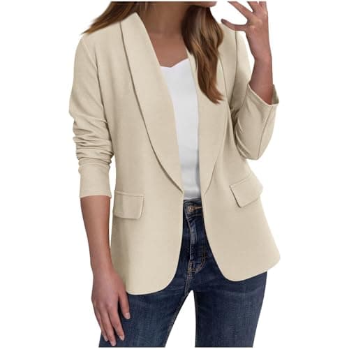 Image of Womens Classic Blazer Elegant Dress Jackets Ladies Lapel Open Front Suits Jacket Casual Basic Solid Color Work Office Blazers Cardigans with Pockets Tailored Business Outerwear Coat for Women UK