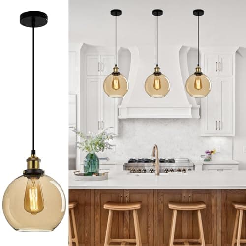 Image of FORCOSO Industrial Glass Pendant Light - Vintage Ceiling Lights with Clear Ball Glass Shade Adjustable Hanging Pendant Lighting for Kitchen Island Dining Room Bedroom - ø20 cm