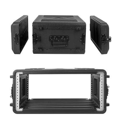 Image of HOHIYO Rack Case 19" Rackmount Flight Cases, Shallow 16" Depth 4U Rack Case Flight Cases, Durable HDPE Watertight Dust-Proof Shock Mount Racks with Microphone Compartments