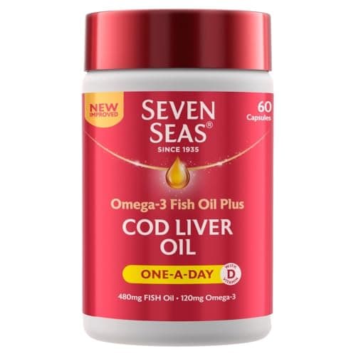 Image of Seven Seas Cod Liver Oil One-A-Day Omega-3 Fish Oil and Vitamin D, 60 Capsules, 2 Months Supply