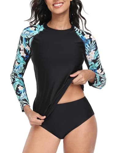 Image of Charmo Women's Rash Guard Quick-Drying Sun Protection Long Sleeve Shirt for Swimming Beach Black M