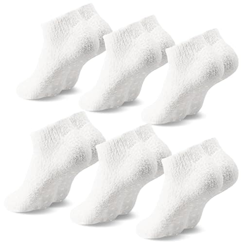 Image of Candcamp 6 Pairs Slipper Fluffy Socks for Women,Low Cut Non Slip Soft Thermal Fuzzy Bed Slippers Socks with Anti-slip Grain for House Floor Bed