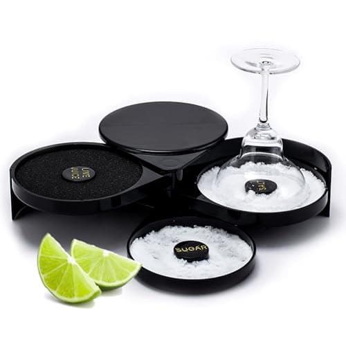 Image of Salt Rimmer, Bar Glass Rimmer Margarita Salt Sugar Cocktail Rimmer 3 Tier Rotating Trays Bartender Tool for Bar, Clubs, and Home Parties (1)