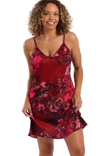 Image of Indigo Sky Womens Leora Short Satin Chemise Nightie, Cherry Floral, 12-14