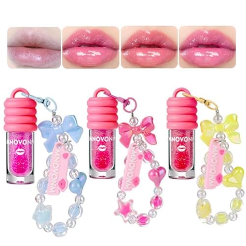 Image of Gireatick 3pcs Lip Gloss Set with Cute Bracelet Designs, Kids Tinted Non Toxic Lip Gloss, High Shine & Moisturizing, Long Lasting Wear, Deep Hydrating Care and Repair Kit for Women and Girls