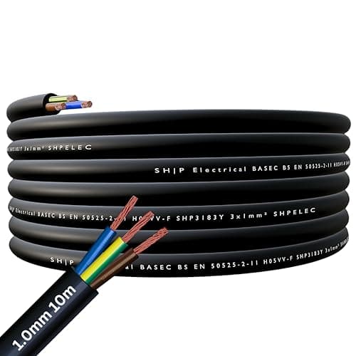 Image of SHPELEC® FLEXIBLE Black Cable 3183Y 0.75mm, 1.0mm, 1.5mm, 2.5mm BASEC Approved Black PVC LED Lighting 5m 10m 15m 20m 50m (1.0mm 3 Core - 10 metres)