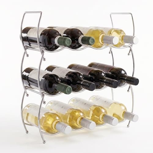 Image of GEEZY 3 Tier Stainless Steel Stackable Wine Rack - 12 Bottle Metal Wine Storage Holder for Kitchen - Freestanding Display Shelf Organizer for Bar, Countertop or Cupboard