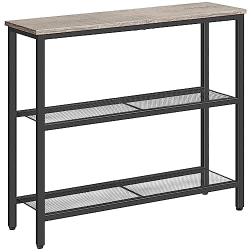 Image of HOOBRO Console Table for Hallway Slim, 3-Tier Narrow Console Table, Hallway Table with 3 Shelves, Slim Sofa Table for Small Spaces, Living Room, Metal Mesh Frame, Greige and Black EBG73XG01