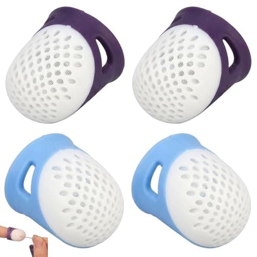 Image of 4 PCS Silicone Thimbles for Hand Sewing, Rubber Finger Thimbles in 2 Sizes, Silicone Thimble Finger Protectors for Quilting, Embroidery, Needlework & DIY Crafts (Blue & Purple)