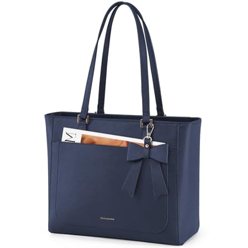 Image of RAINSMORE Tote Bags for Women Large Handbags for Women Waterproof PU Leather Shoulder Bag Ladies Tote Bag with Zip Handbag for School Work Travel Daily Blue