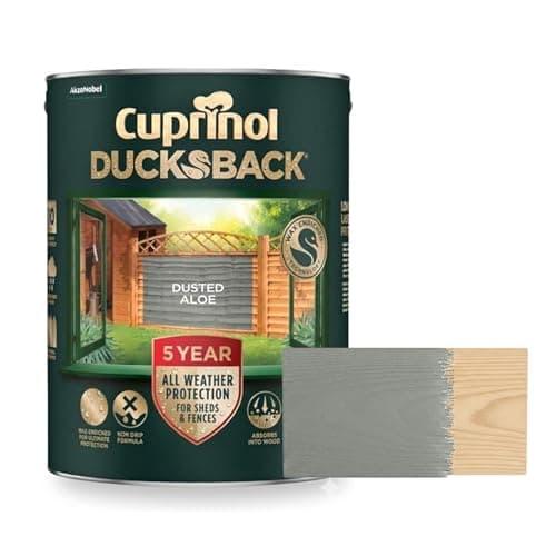 Image of Aruuj 5L Ducksback Paint Color Dusted Aloe, Fence Paint Extends Timber Life, Water Repellent Wood Treatment, Painting Shades Protects Against UV, Rain & Frost, Fast Drying Low Odour