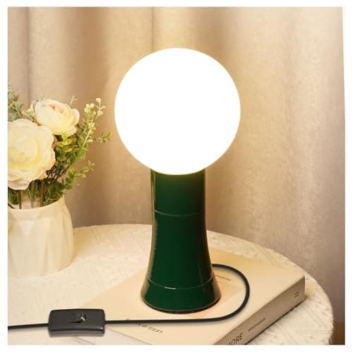 Image of BrightWish Modern Table Lamp with G125 Globe Opal Bulb, Bedside Lamps with E27 Aluminum Base, 360° Beam Angle, 3000K Warm White, Bedside Table Lamp for Bedroom Living Room Study Office (Dark Green)
