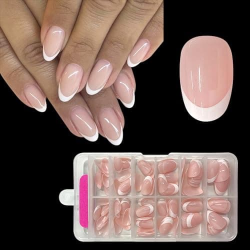 Image of Stick on Nails- ZAHRVIA Nail Tips Short Ellipses French Fake Stick on Nails for Women Girls Nail Art French False Nails Short, 120Pcs Nude Soft Gel Press On Nail