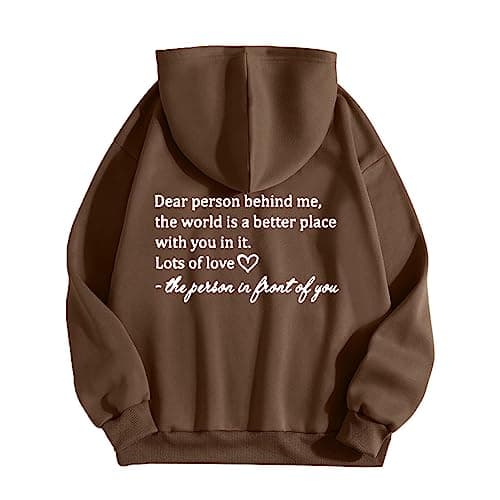 Image of AnnSemo Hoodies for Women UK Loose Fit Comfy Drawstring Hood Sweatshirts Womens Letter Heart Print Hoodies with Pockets Casual Fashion Ladies Tops Winter Clothes Brown