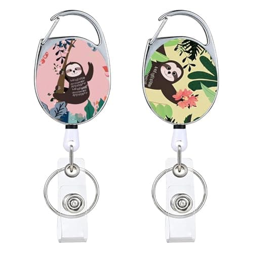 Image of Silars Retractable Keyring with Sloth Pattern, 2pcs Cute Retractable Lanyard Heavy-Duty Retractable Badge Holder, Retractable Keychain with 65cm Steel Wire Rope, for Keys, ID Card (02)