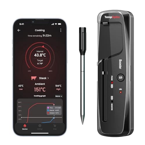 Image of ThermoPro TempPro 150M Wireless Meat Thermometer Grilling,Bluetooth Meat Thermometer with Temperature Alarm,Digital Cooking Thermometer Oven,Grill,Kitchen,BBQ,Smoker & Air Fryers,Black,150M Range