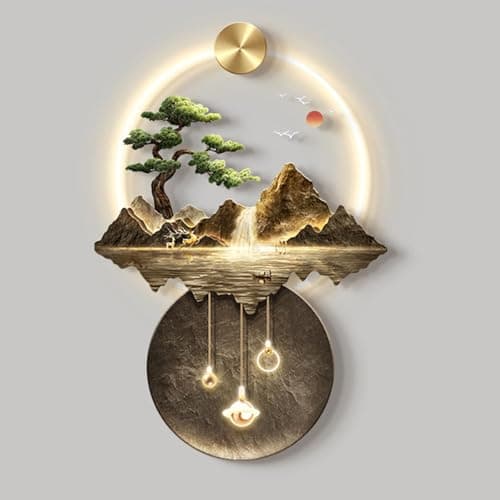 Image of ZWESKUX Led Wall Art, Wall Sculptures Wall Hanging Art with Led Light, 3D Wall Art Decor, Mountain And Water Landscape Hanging Paintings, for Home Entrance Hallway,50x70cm,A