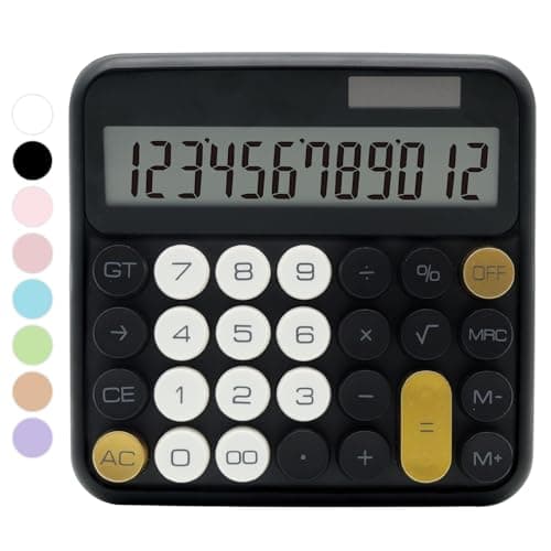 Image of Black Calculator, Standard Calculator 12 Digit with Large LCD Display and Big Buttons, Black Gold Office Accessories for Women Desk, Cute Supplies for Office,School, Home,Business