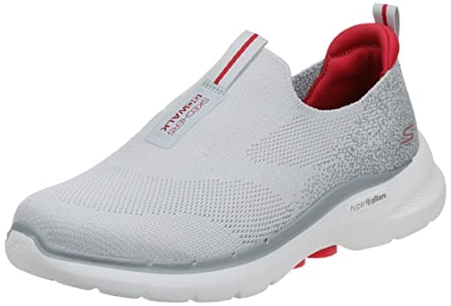 Image of Skechers Men's Gowalk 6 - Stretch Fit Slip-on Athletic Performance Walking Shoe, Grey Red, 8 UK