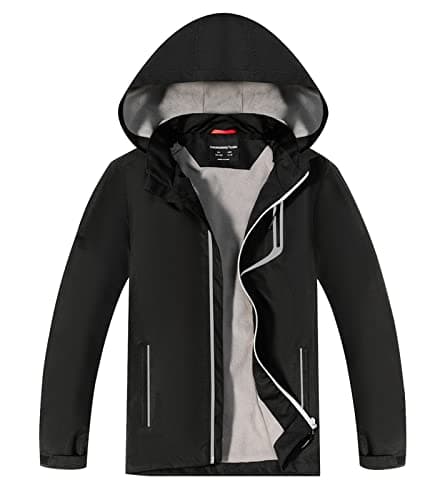 Image of YoungSoul Boys Girls Waterproof Jackets Kids Lightweight Fleece Lined Raincoat School Coats with Detachable Hood Black 9-10 Years