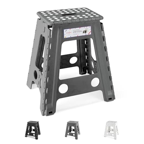 Image of HOUSE DAY 17 inch Folding Step Stool for Adult - Large Heavy Duty Plastic Folding Step Lightweight Step Stools, Easy Carry Fodable stepping Stools for Indoor & Outdoor, Grey