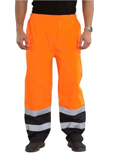 Image of kraftd Mens Hi Vis Safety Over Trouser Waterproof Rain Trousers Work High Viz Visibility Pants