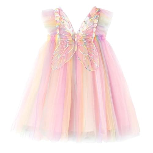 Image of Miipat Baby Girl Dress Tulle Toddler Girls Butterfly Princess Tutu Dresses Sleeveless Baby Flower Girl Dress Birthday Party Rainbow 80 12-18 Months