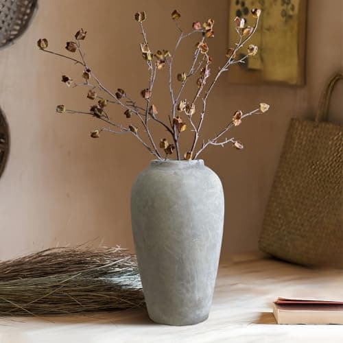 Image of DJYY 12Inch farmhouse vase, Large Rustic Ceramic Vase, for Home Decor, Living Room, Entryway, Wedding, Thanksgiving - Black Bronze