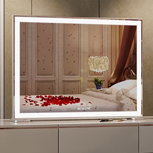 Image of ANYHI Large Vanity Mirror with LED Light, Hollywood Makeup Mirror, Tabletop/Wall Mounted for Bedroom & Dressing Room, Smart Touch Screen, 3 Color Modes, Silver (92x68cm)