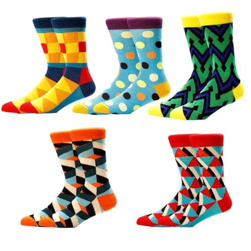 Image of Mens Socks 9-11 Multipack Funny Happy Novelty Socks for Women Men Silly Crazy Argyle Funky Colorful Fun Printed Designer Colored Crew Dress Soft Cotton Everyday Wear Comfy Gifts Idea for Dad