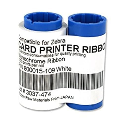 Image of 800015-109 White Monochrome Ribbon Compatible for Zebra P310i P320i P330i P330m P420i P430i P520i P300 P310C P310F P400 P420C P500 P520C P620C Printers 1000Images
