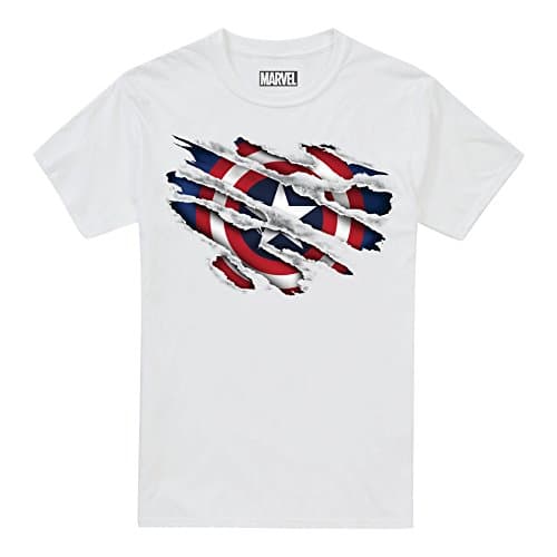 Image of Marvel Boy's Captain America Torn T-Shirt, White, 9-10 Years