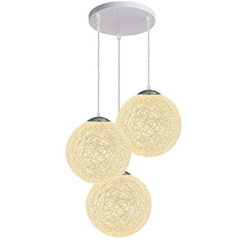 Image of LEDSone Modern 3‑Light Cream Rattan Vine Ball Pendant Decorative Cluster Globe Hanging Fixture for Living Room, Bedroom, Dining E27 Fitting Home Interior Light Kit – UK