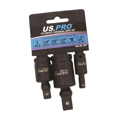 Image of US PRO Tools 3pc Impact Universal Wobble Joint Set 1/4", 3/8",1/2" Drives 3977