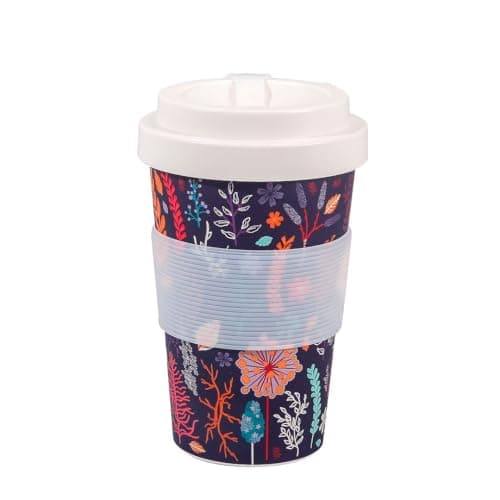 Image of Eco Chic Recycled Travel Coffee Cup 400ml Microwave Dishwasher Safe Plastic Travel Mug (Lush Floral Purple)