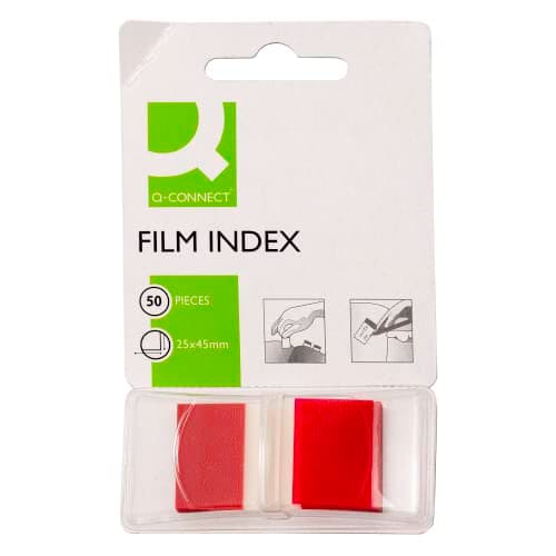 Image of Filing Index Tabs Q-CONNECT PP 25,4x43,7mm 50 Sheets Red/Paper and Labels/Type-Standard/Shape-Standard/Material-PP/Colour-Red/Dimensions (mm)-25,4x43,7