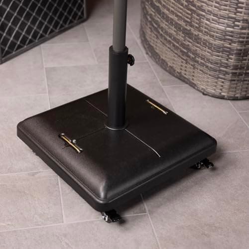 Image of CHARLES BENTLEY 37.5Kg Outdoor, Garden, Patio, Square Concrete Parasol Base Umbrella Stand Holder With Adjustable Pole, For Flat Surfaces, Made Of Polycrete and Iron, With Wheels (38x50cm)