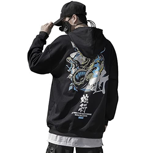 Image of XYXIONGMAO Techware Graphic Hoodies Street Streetwear Hoodie Japanese Oversized Black Mens Hip Hop Sweatshirt,black - S