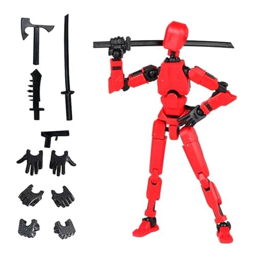 Image of Azxndy 3D Printed Moveable Joints Robot，Finger Exercising Toys Assembly Set，Multi Joint Movable Model，Full Body Mechanical Movable Toy,Movie Character Desktop Decoration for Game Lovers (red)