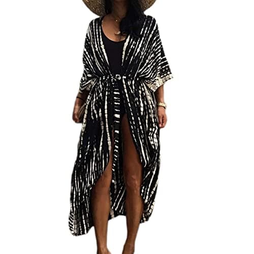 Image of Tie Dye Beach Kimono Cardigan,Long Swimsuit Bikini Beach Cover Up, Open Front,Casual Loose Flowy (Black, One Size)