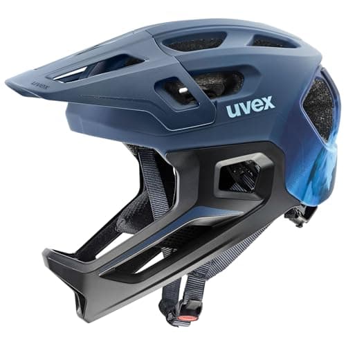 Image of uvex react jr. fullface - lightweight bike helmet for kids - individual fit - washable interior - dusk blue matt - 52-56 cm
