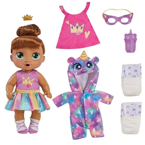 Image of Baby Alive Super BFF Sophia Sparkle Brown Hair Dress Up Baby Doll Playset, 11 Inches, Toys for 3 Year Old Girls & Boys & Up (Amazon Exclusive)